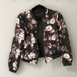 Reversible Olive Green Floral Print Bomber Jacket